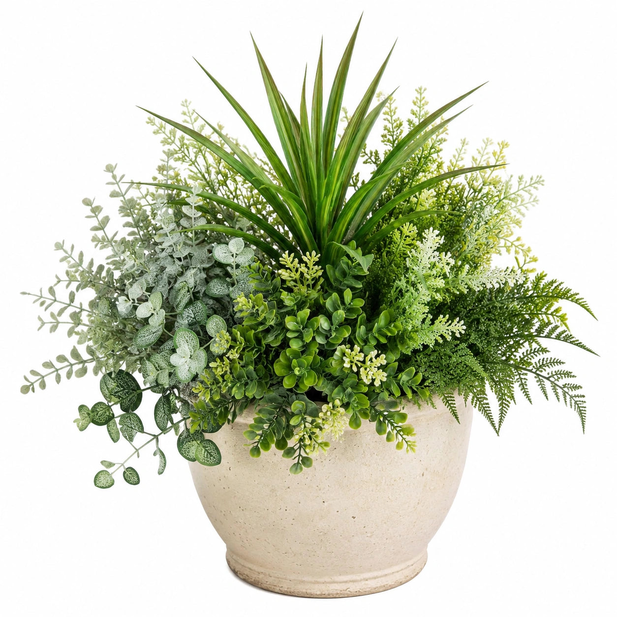 Arrangement de Fougères Artificielles avec Pot Beige