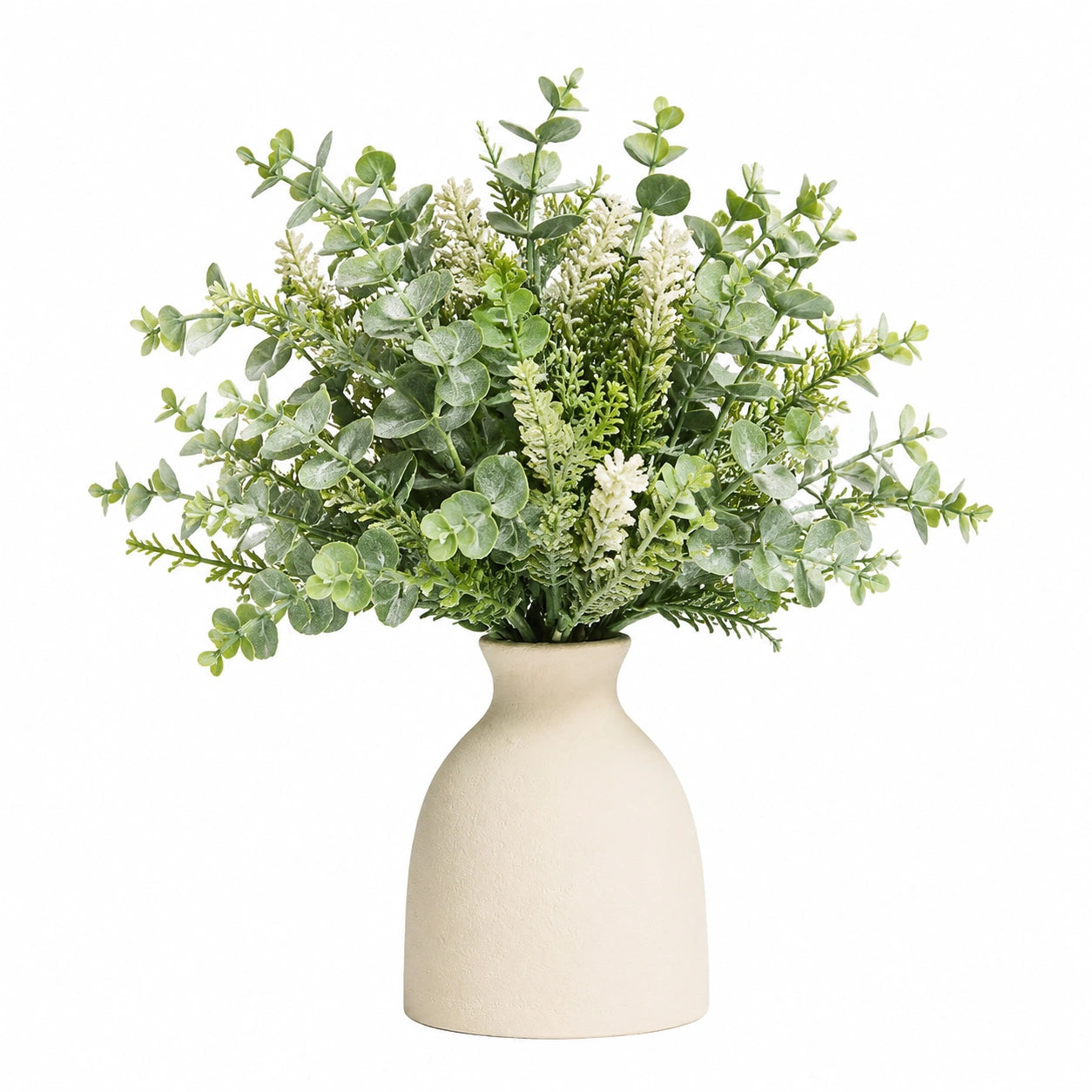 Bouquet Artificiel d'Eucalyptus en Pot de Céramique Beige