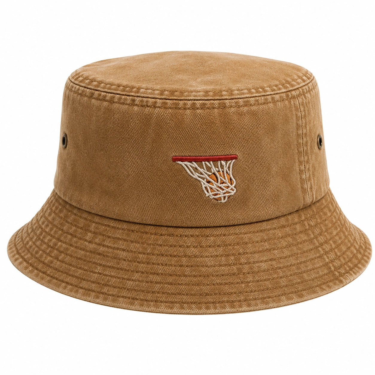 Chapeau Bob Marron avec Broderie Panier de Basket