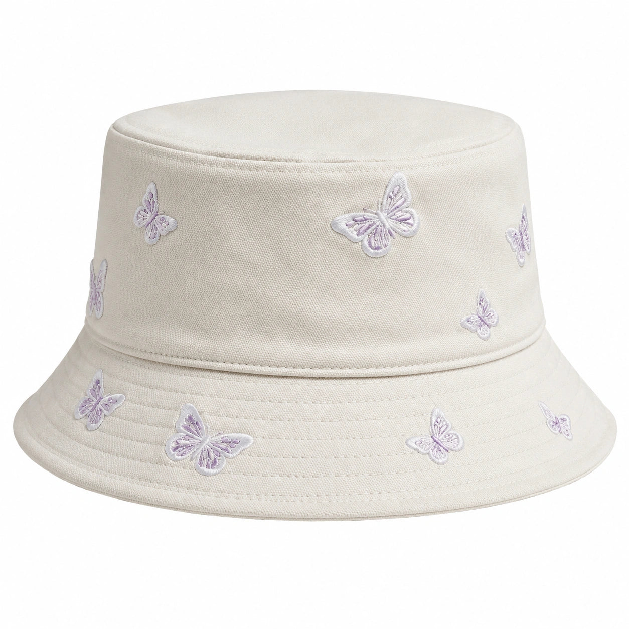Chapeau bob beige avec broderies papillons