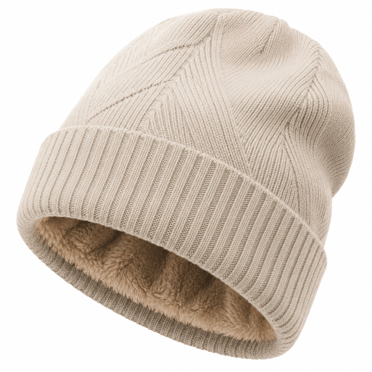 Bonnet Doublé Chaud Beige pour l'Hiver