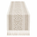 Chemin de table beige à motifs géométriques avec franges