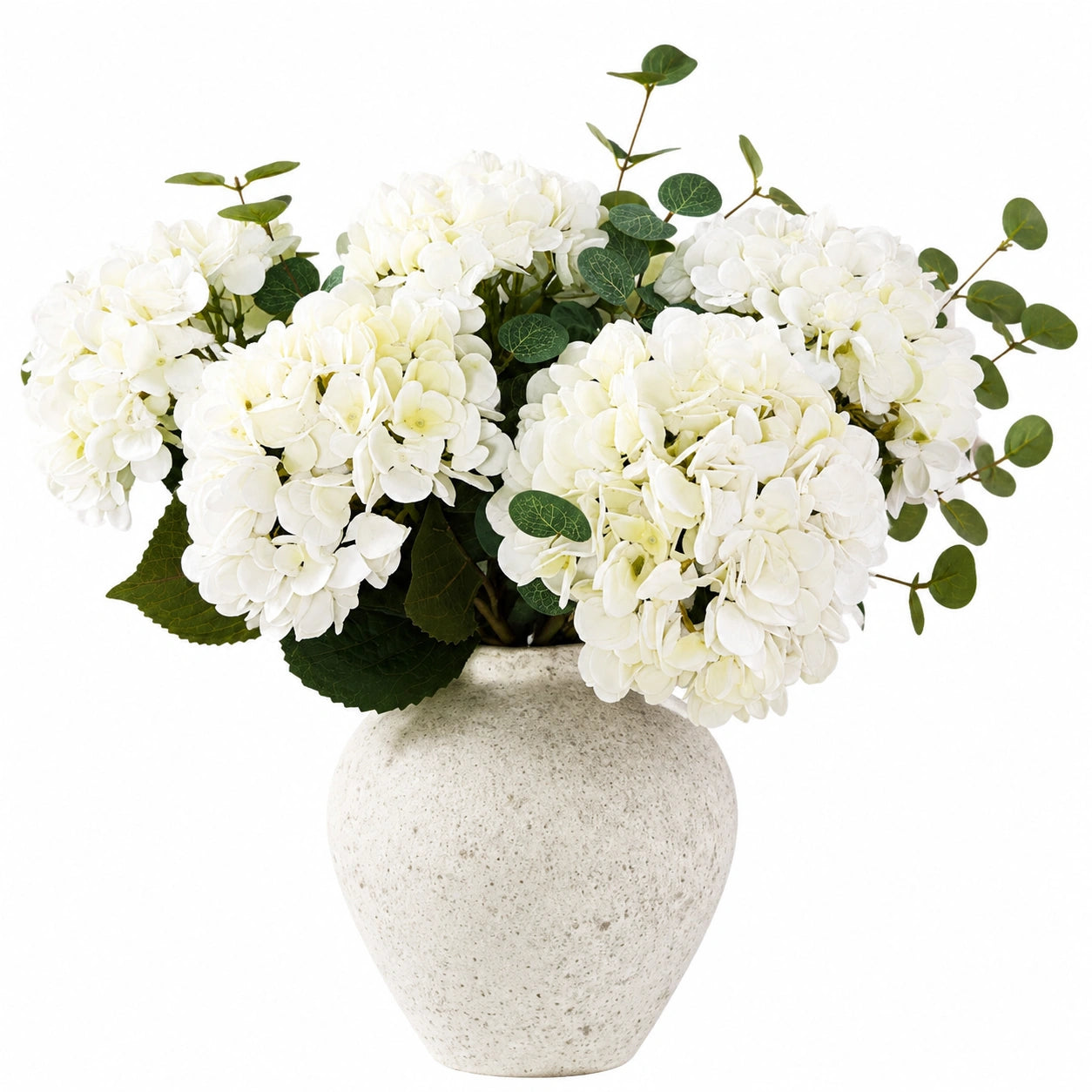 Bouquet d'Hortensias Artificiels Blancs avec Vase