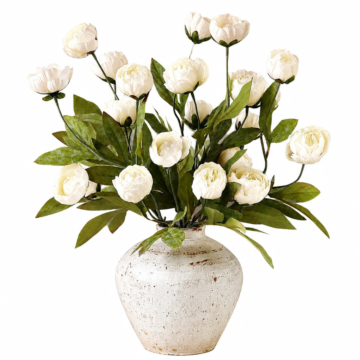 Arrangement de Pivoines Artificielles avec Vase en Céramique