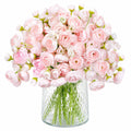 Bouquet de Renoncules Roses Artificielles avec Vase en Verre